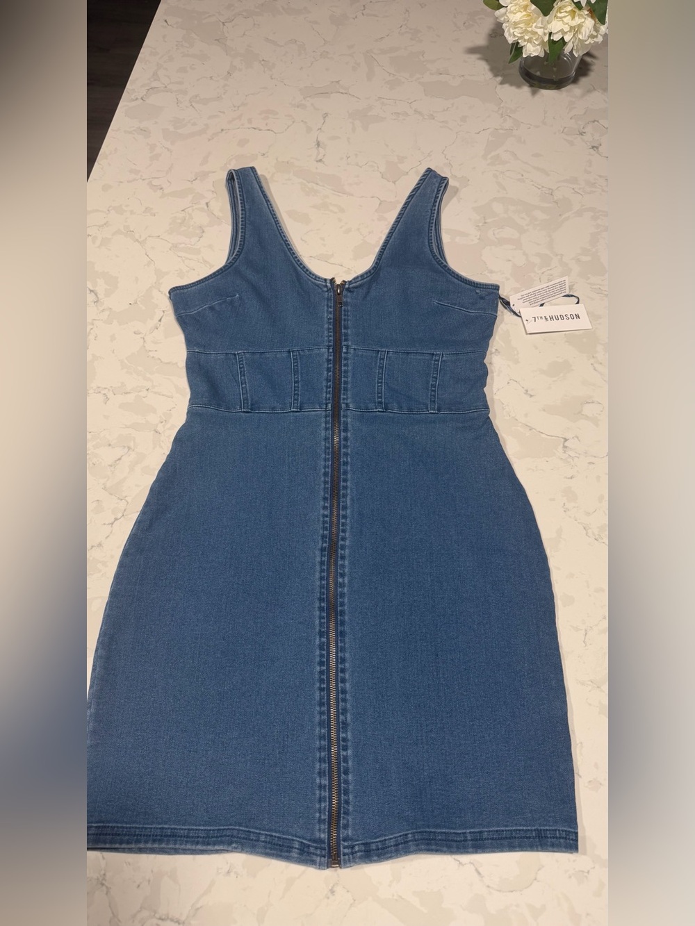 Hudson Jeans Sleeveless Zip-Front Denim Midi Dress in Blue